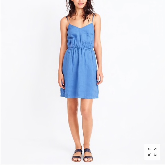 NWT J. Crew Blue Linen Spaghetti Strap Dress - Picture 2 of 7